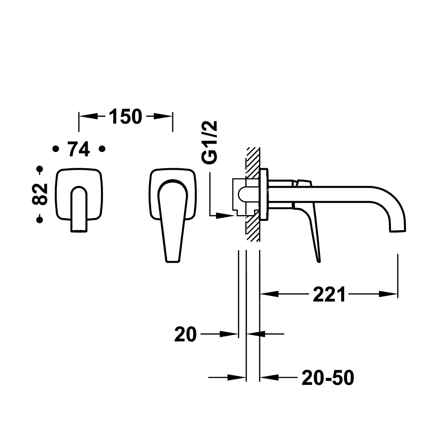 Однорычажный настенный смеситель для умывальника CANIGÓ PLUS-21820081 TRES Canigo - Вид №1