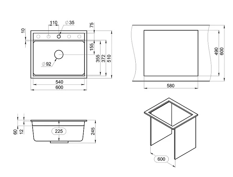 KS-6003, АРКТИК (БЕЛЫЙ), кухонная мойка, кварц GRANULA 6003-ST313 - Вид №3