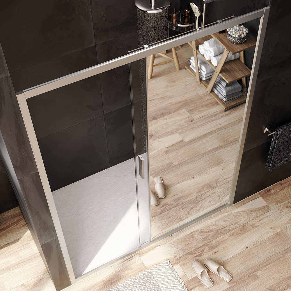 W90G-150-1-195MMir Solo Дверь душевая 150х195 стекло зеркальное профиль матовый хром AM.PM Gem - Вид №1