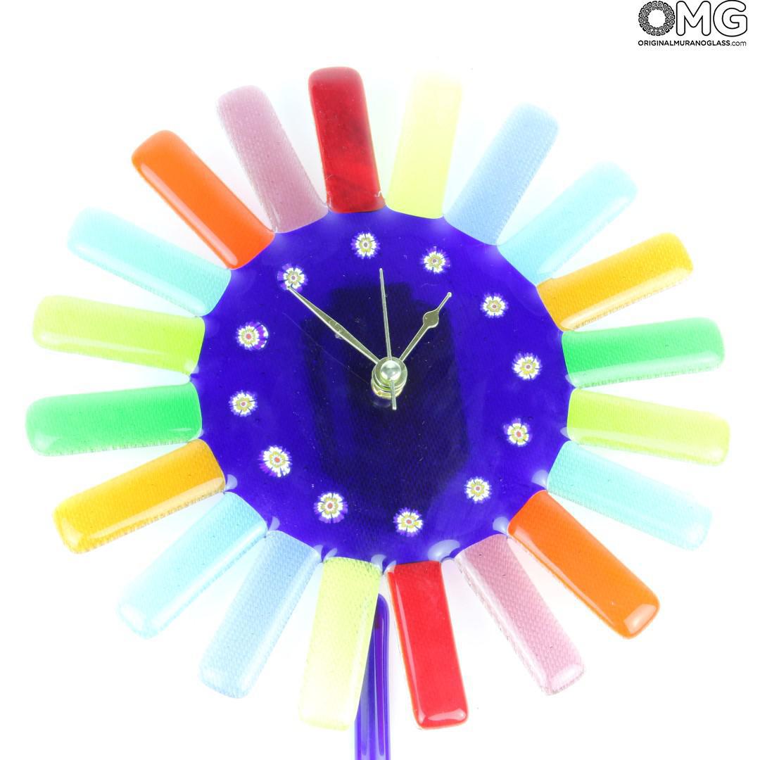 2173 ORIGINALMURANOGLASS Настенные часы с маятником Радуга - муранское стекло 25 см  - Вид №1