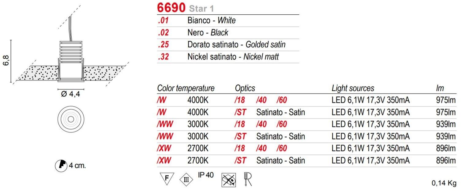 EGOLUCE Встраиваемый алюминиевый светодиодный светильник Star 6690 - Вид №3