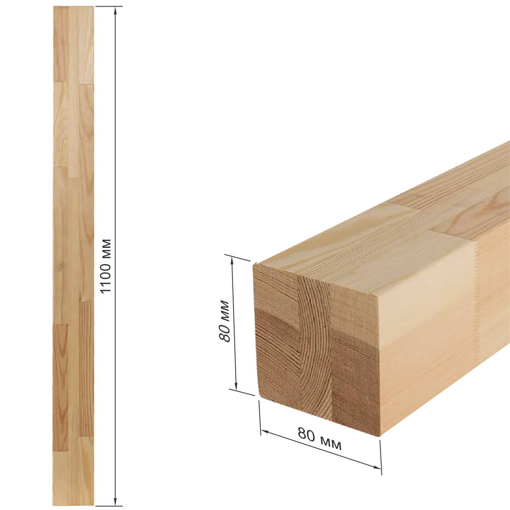 Столб лестничный цельноламельный хвоя сорт Экстра Прямой 80x80x1100 мм Santreyd STLM-2177384 - Вид №2