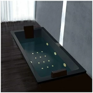 Ванна Gruppo treesse Quadra 180 V078N-SX-CZ чёрная с золотой фурнитурой и гидромассажем и аэромассажем прямоугольная встроенная левая