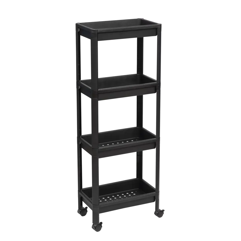 Этажерка для ванной комнаты широкая на колесах Vikea 39x23.4x105.5 см цвет черный Santreyd STLM-2109136