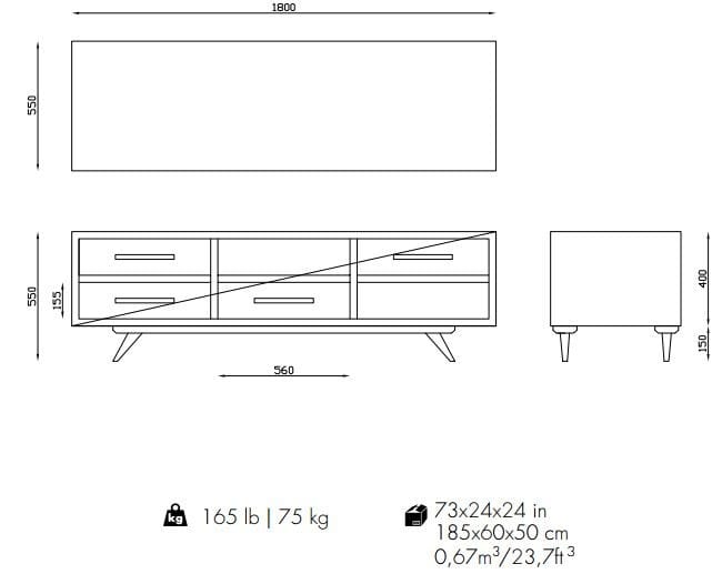 Деревянный шкаф для телевизора с ящиками Mambo Unlimited Ideas ARCH-00110017 - Вид №3