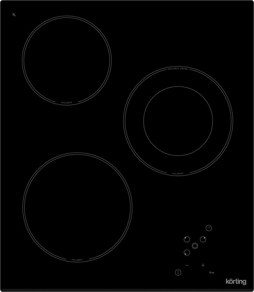 HK 42031 B Встраиваемые электрические панели / электрическая, 5х45x51 см, стеклокерамика, 3 конфорки, сенсорное управление, скошенный передний край, черная Korting Santreyd 