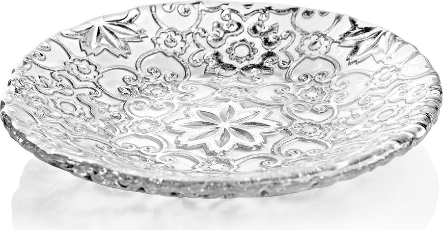 10599915 IVV Тарелка десертная IVV "Арабески" 18см (серебрист.узор) Стекло 