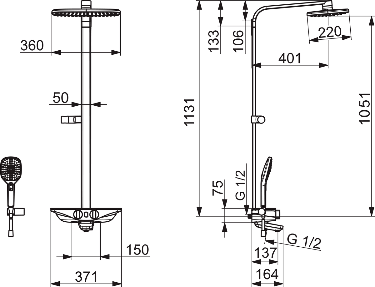 Oras 7593U-15 Смеситель с верхним душем rain shower, 6 V 7593U-15 Esteta Wellfit Хром/Серый  - Вид №3