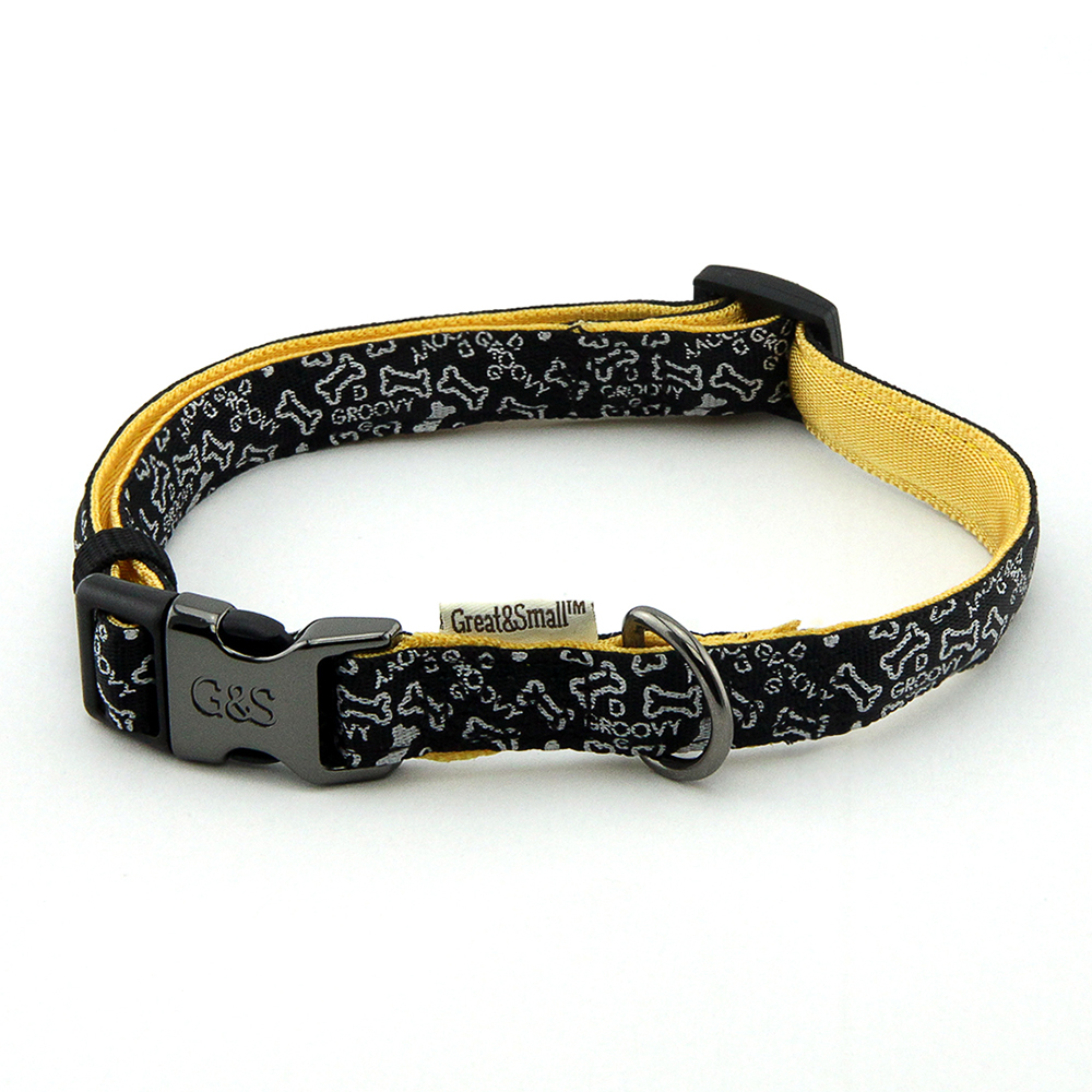 ПР0043553 Ошейник для собак с принтом косточки 25х450-650мм нейлон черный Great&Small 
