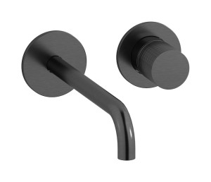 Встроенный в стену смеситель для раковины на 2 отверстия с длинным изливом в комплекте с донным клапаном WE ARE IB ga407cs Brushed Black Chrome Gatsby