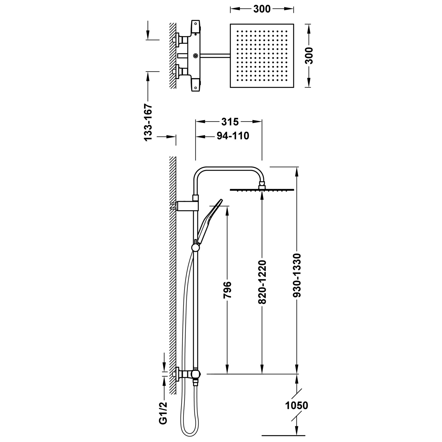 НАСТЕННЫЙ 2-ходовой настенный термостатический смеситель для душа-19038702 TRES Thermostatic - Вид №1