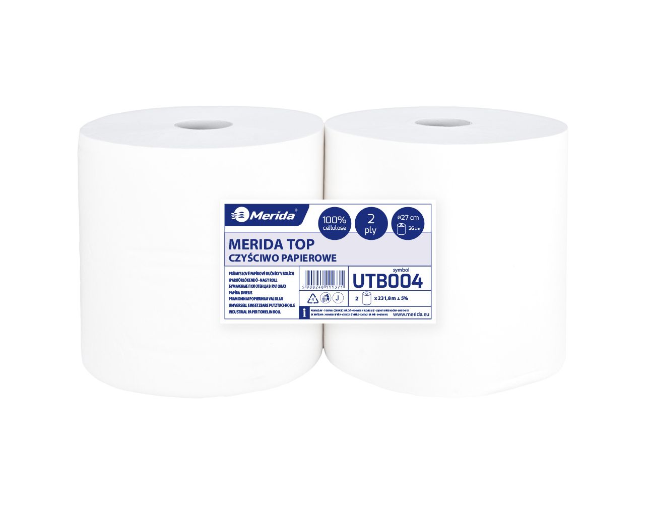 UTB004 Салфетка для уборки TOP 27, длина 231,8 м, двухслойная, БЕЛАЯ, в упаковке 2 шт. Merida  - Вид №1