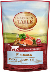ПР0045627 Корм для кошек NATURE"S TABLE лосось сух. 190г NATURE'S TABLE