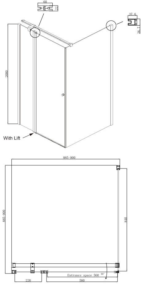 Душевое ограждение Ambassador Nord 13011105 (900x900x2000), 1 место - Вид №9
