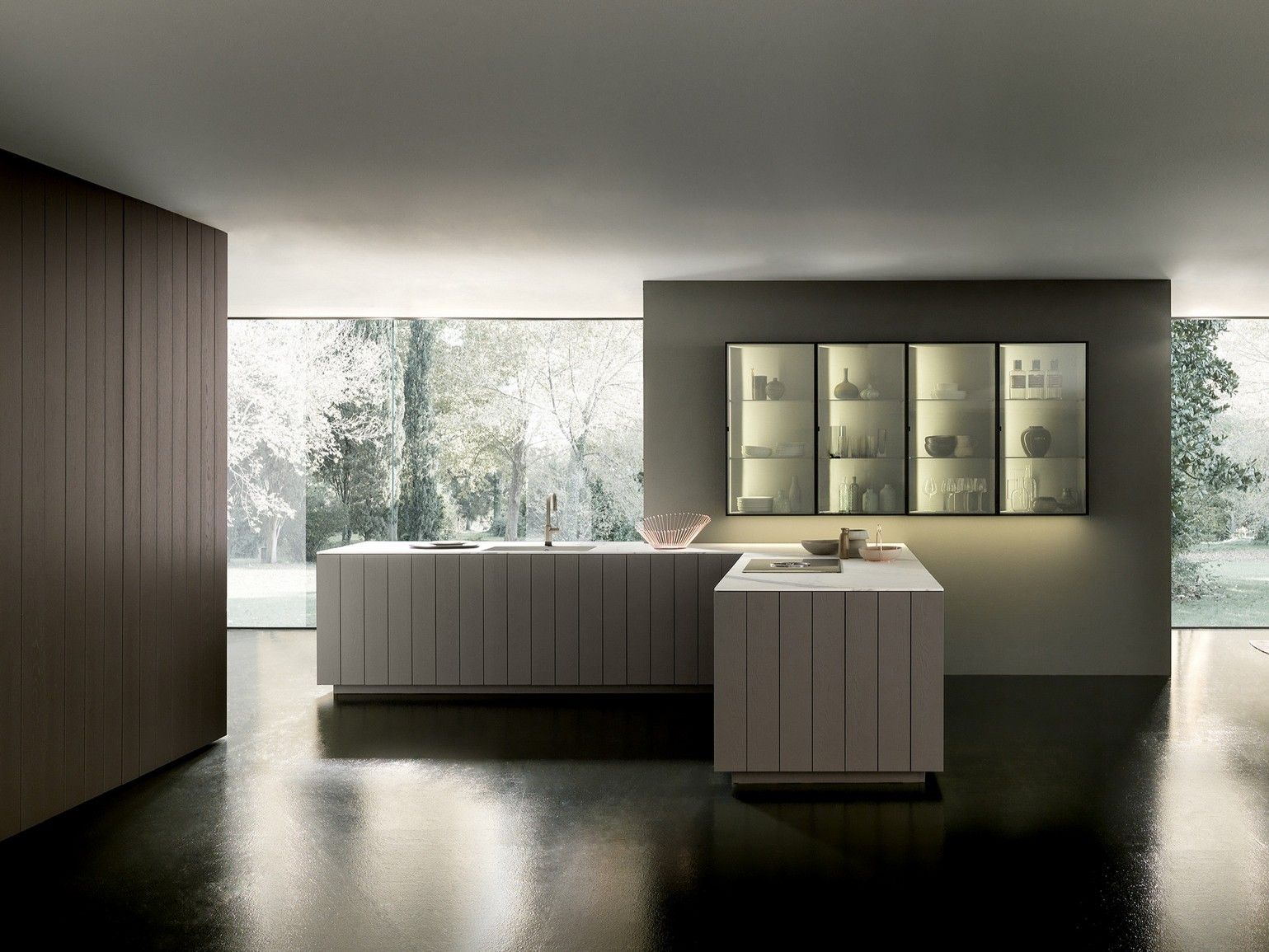 Деревянная кухня со встроенными ручками с полуостровом MODULNOVA Float ARCH-00004803