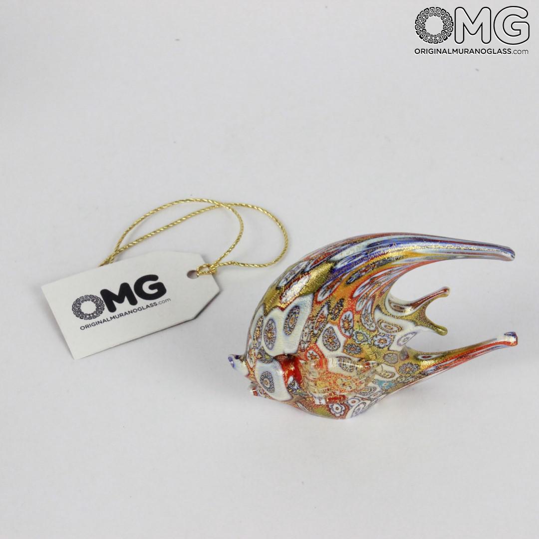 1409 ORIGINALMURANOGLASS Фигурка рыбки Миллефиори Муррины золото - Pesce Millefiori Oro - муранское стекло  см  - Вид №1