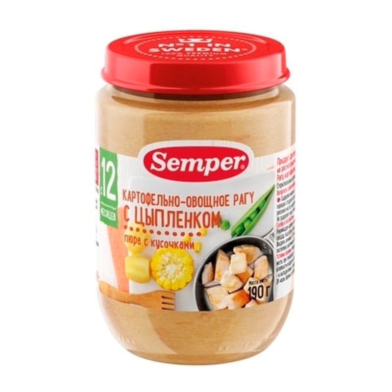 Пюре картофельно-овощное рагу с цыпленком с 12 месяцев Semper 190 г Santreyd 15739 - Вид №1