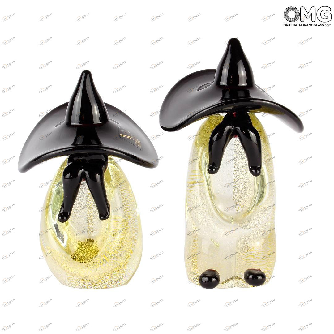 1923 ORIGINALMURANOGLASS Фигурка двух мексиканцев зелено-голубая - Этнические фигурки - муранское стекло и листовое золото 8 см 