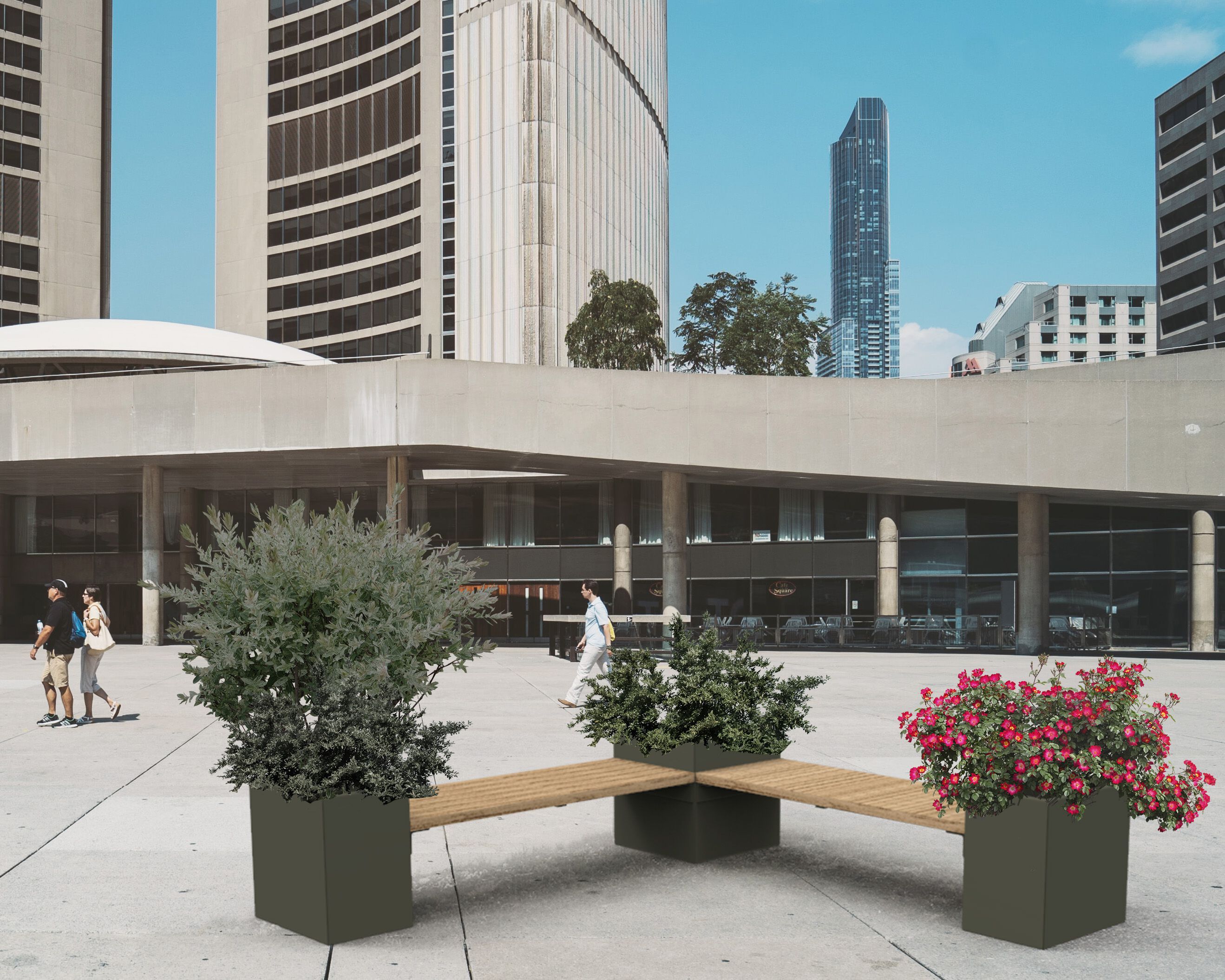 Секционная скамейка из стали и дерева со встроенной сеялкой Urbencéa LINEAIR ARCH-00071866 - Вид №2