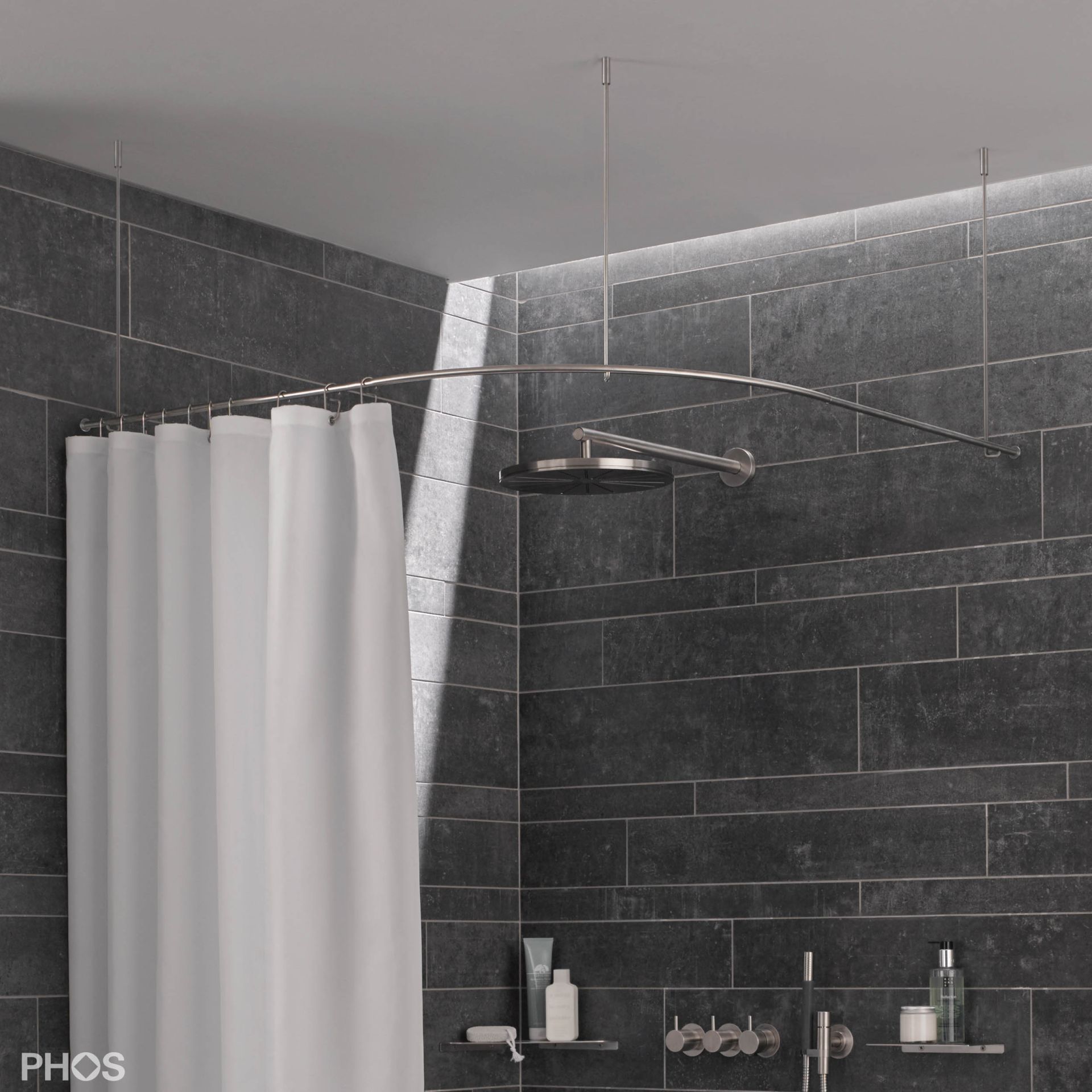 DSB300-950F Стержень для душевой занавески четверть круга с радиусом дуги 30 см, 95 x 95 см для крепления к потолку PHOS 