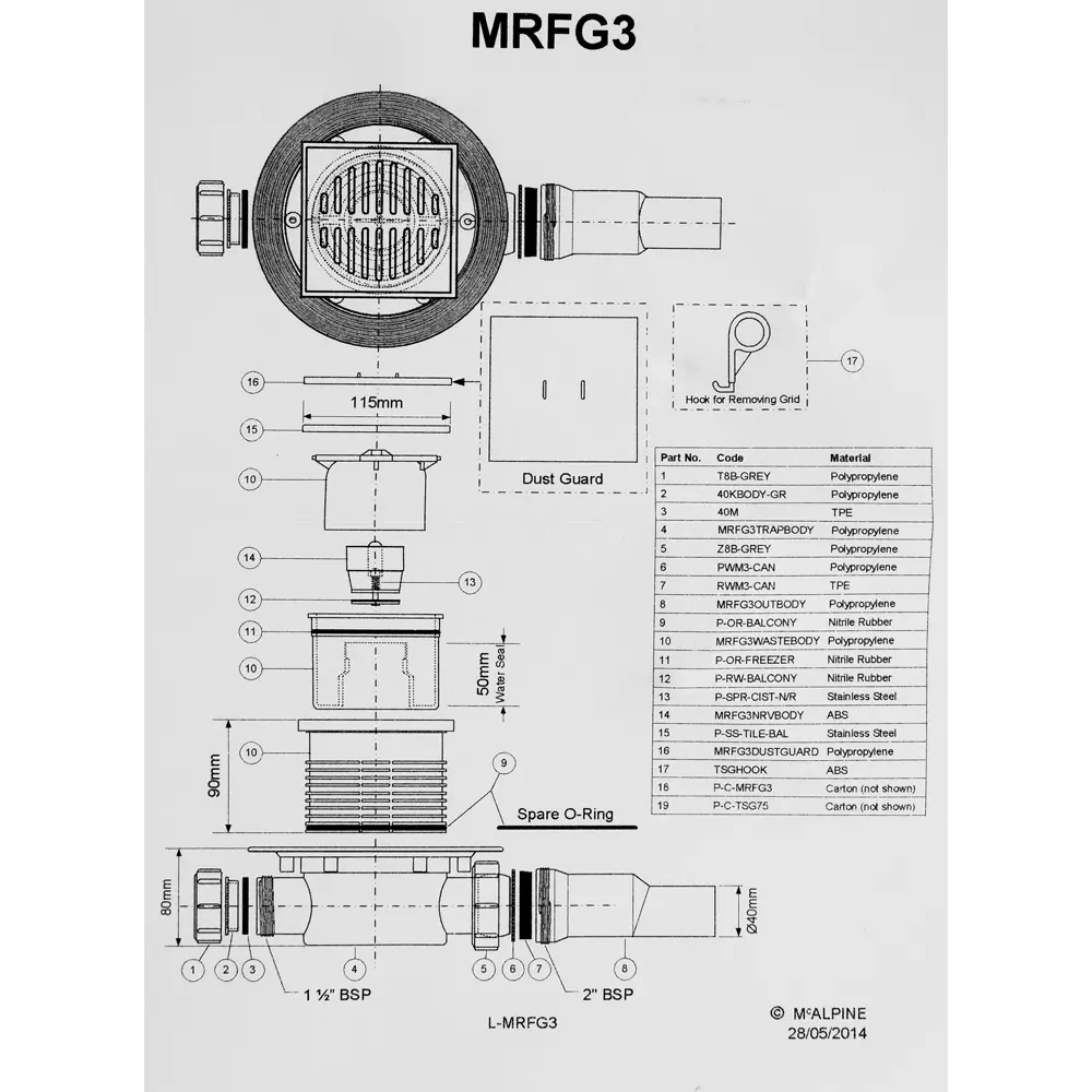 Трап для душа McAlpine 115x115 мм сухой затвор MRFG3-PB STLM-2100533 - Вид №5