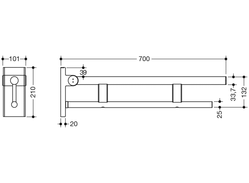900.50.10240 Двойной шарнирный опорный рельс, конструкция a HEWI Stützen  - Вид №2