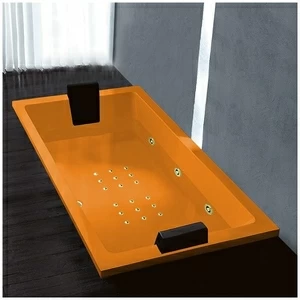 Ванна Gruppo treesse Quadra 181 ATC-V071Q-SX-OZ оранжевая с золотой фурнитурой и гидромассажем и аэромассажем прямоугольная встроенная левая