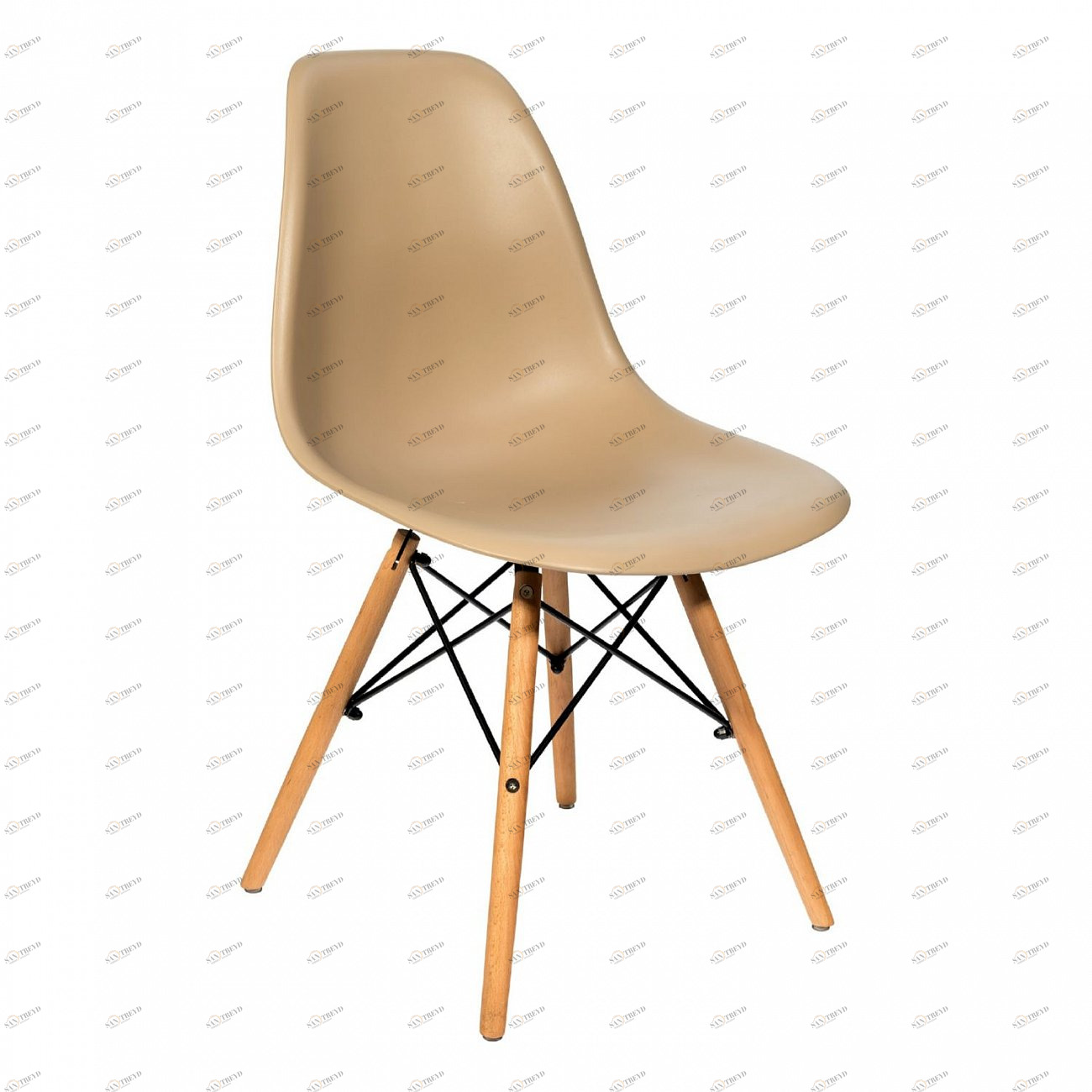 Стул со спинкой бежево-серый с деревянными ножками Eames EAMES ДИЗАЙНЕРСКИЕ, EAMES DSW 00-3882025 Бежевый;серый 