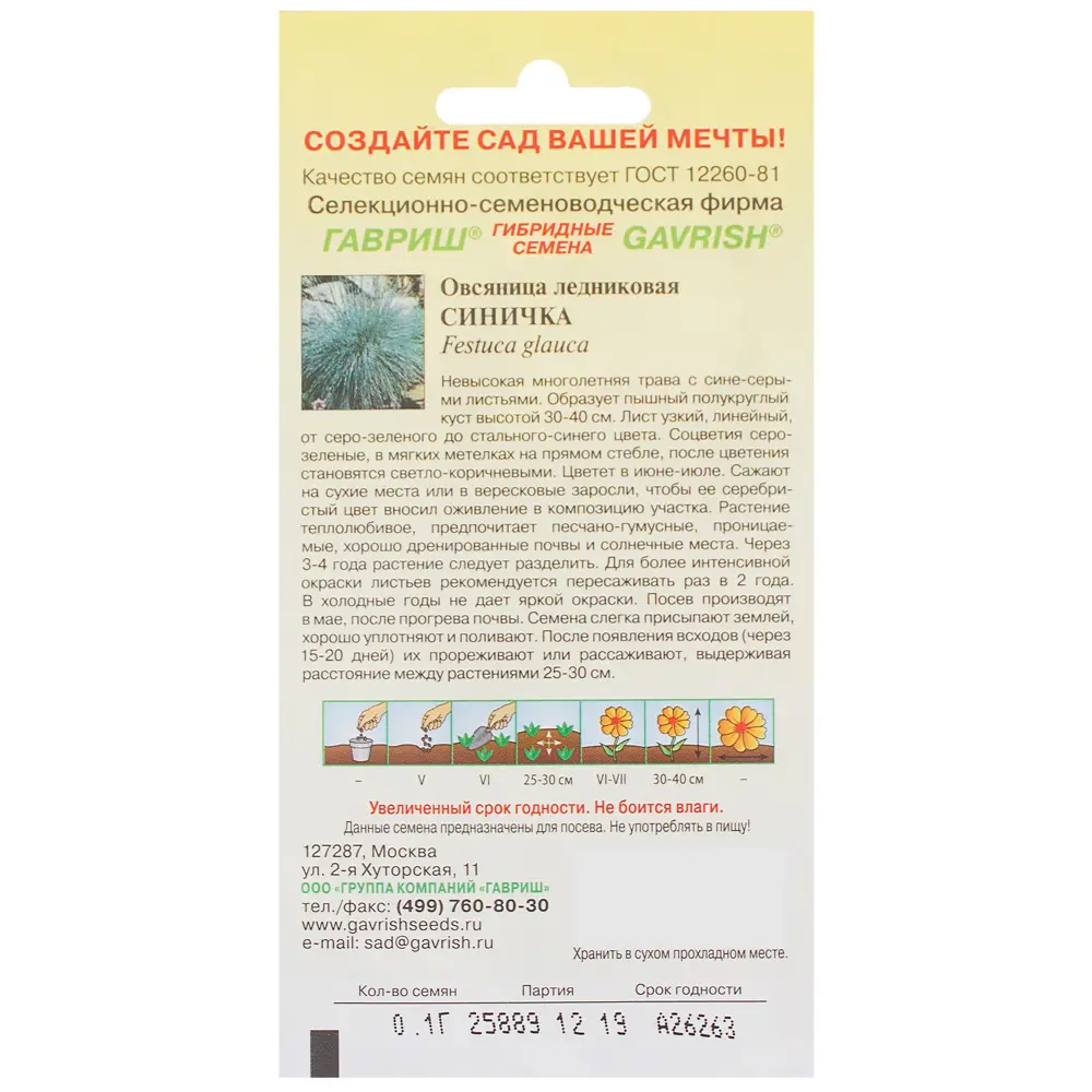 Овсяница ледниковая «Синичка» 0.1 г (Альпийская горка) 81933421 STLM-2037273 ГАВРИШ  - Вид №1