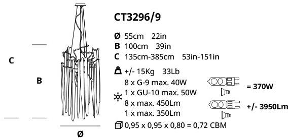 Serip Подвесной светильник из бронзы ручной работы Waterfall Ct3296/9 - Вид №1