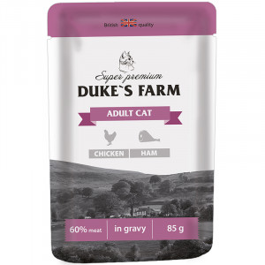 ПР0041279 Корм для кошек DUKE"S FARM курица, ветчина конс. пауч 85г DUKE'S FARM