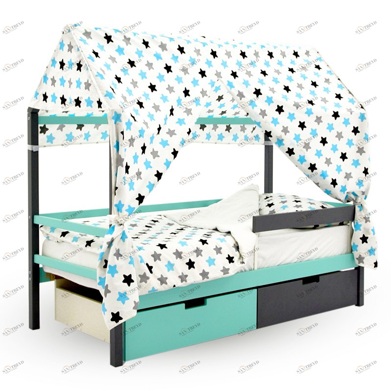 Крыша для кровати-домика текстильная Svogen звезды, графит, бирюза, серый БЕЛЬМАРКО  00-3833087 Серый Santreyd 