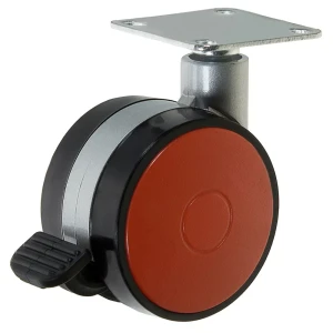 Колесо N107BL/RD, 60 мм поворотное с тормозом, цвет красный