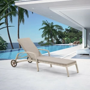 Шезлонг, искусственный ротанг плетеный с матрасом на колесах серый AFINA  00-3860505 Серый