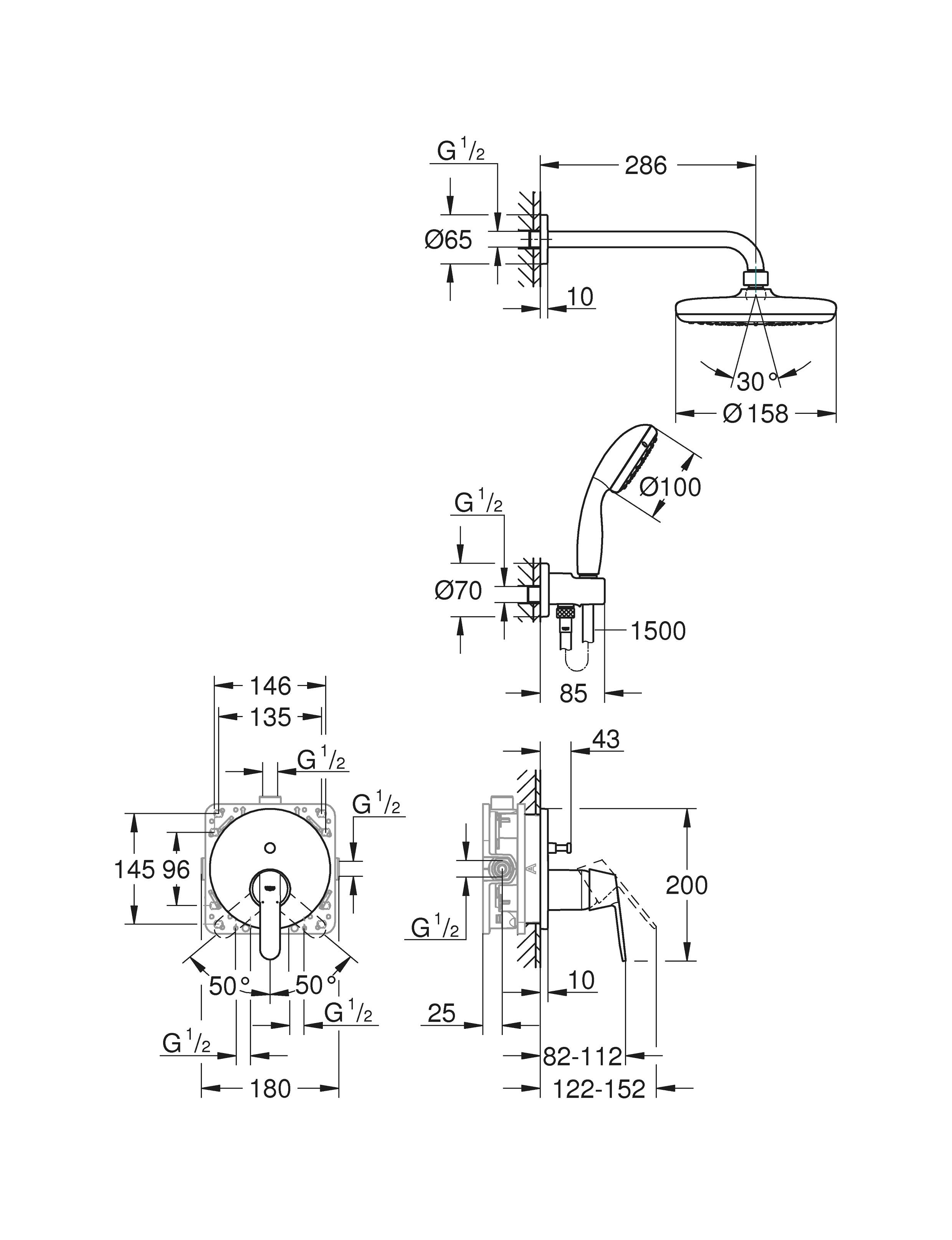 Душевая система GROHE Get с верхним душем Vitalio Start 210, хром (25220001) - Вид №1