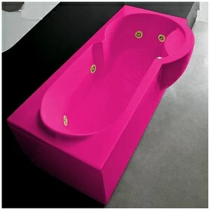 Ванна Gruppo treesse Simona V5677-DX-RZ розовая с  золотой фурнитурой и гидромассажем прямоугольная правая