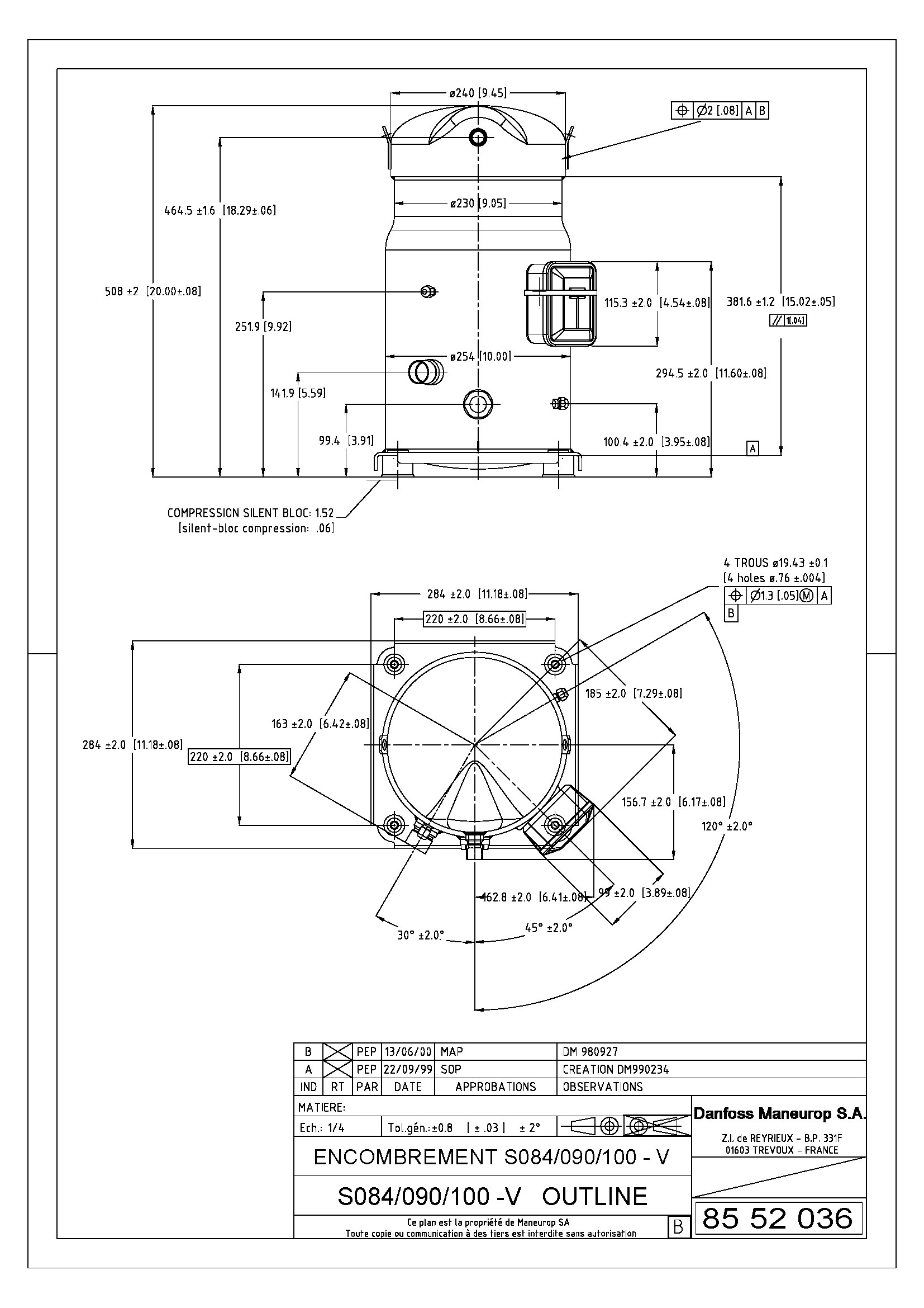 Danfoss SZ — Герметичные спиральные компрессоры, R134a, R407C SZ084-4VM Компрессор спиральный SZ084-4VM  - Вид №10