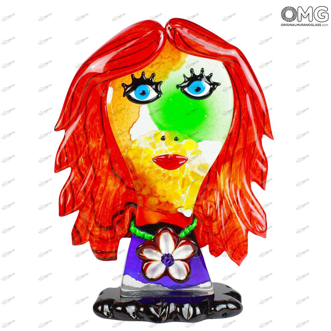 814 ORIGINALMURANOGLASS Скульптура Голова Рыжей Женщины - Pop Art - по мотивам Пикассо - муранское стекло OMG 30 см 