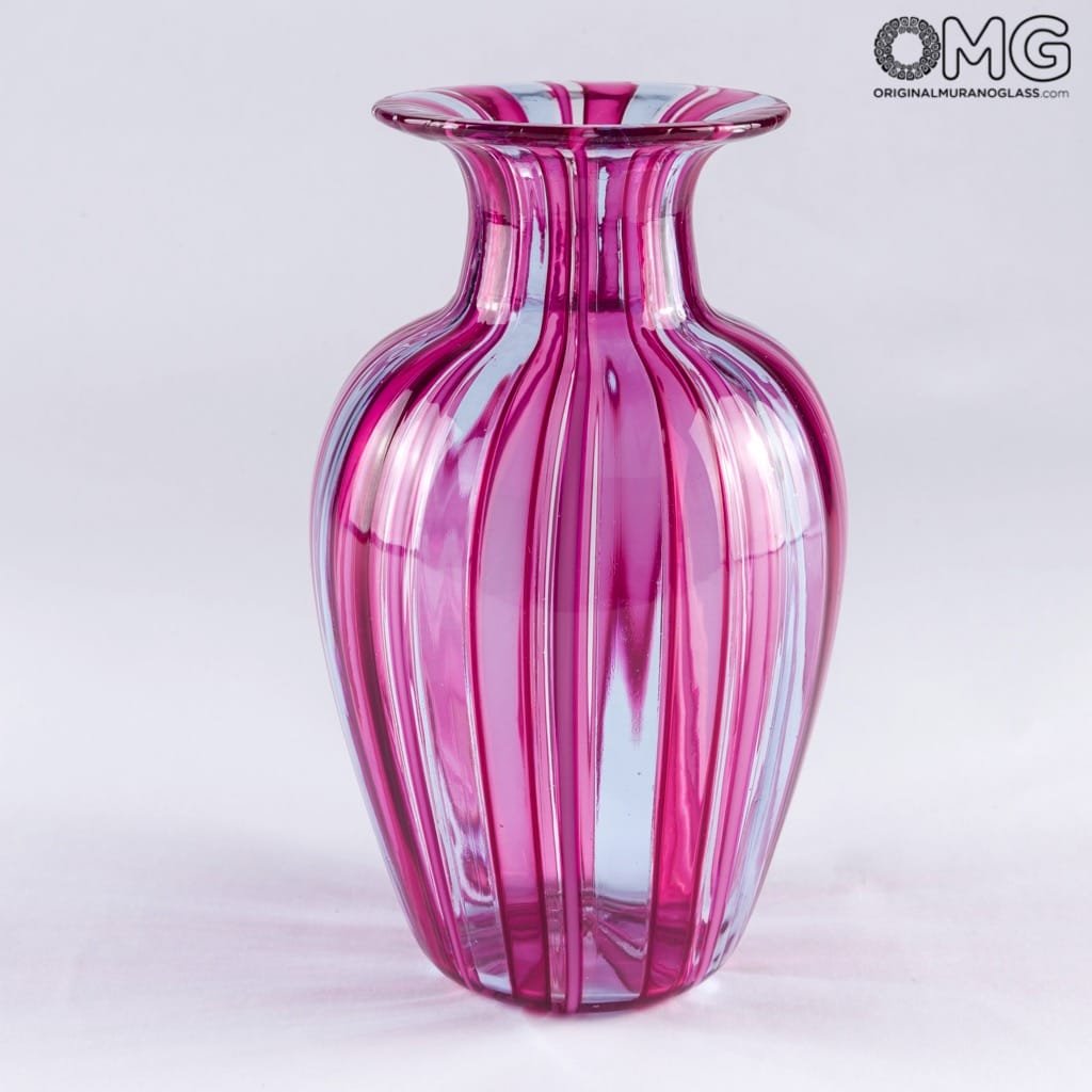 2451 ORIGINALMURANOGLASS Ваза в розовую полоску из дутого муранского стекла - Original Murano Glass OMG 11 см  - Вид №1