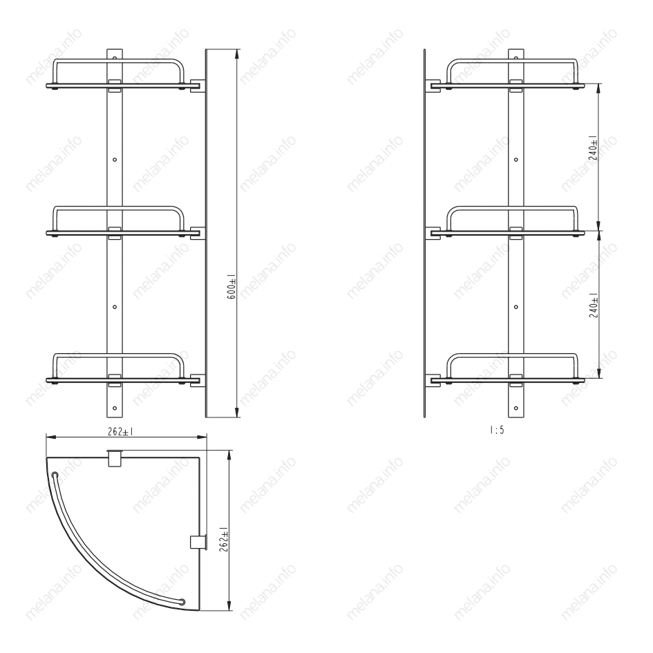 Полка стеклянная тройная MELANA AISI 304 сатин MLN-SY3006 SY серия - Вид №1