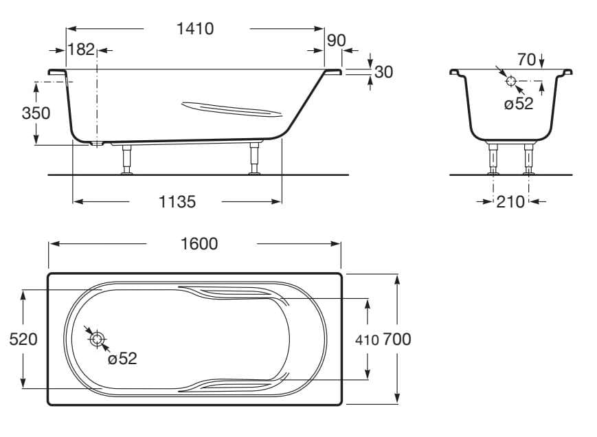 Встраиваемая акриловая прямоугольная ванна с гидромассажем Roca Genova-N ARCH-00089286 - Вид №3