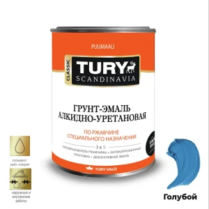 91450908 Грунт-эмаль АУ по ржавчине 3 в 1 Tury полуглянцевая голубая 0.9 STLM-0854908