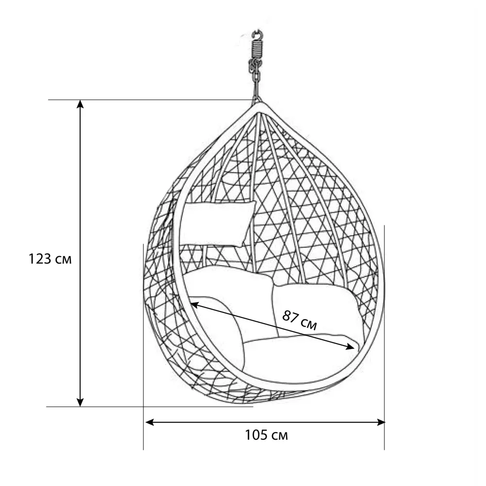 Кресло подвесное GreenGard Марокко 87х105х123 см металл/искусственный ротанг белый/серый Подвесное кресло без опоры STLM-2134523 - Вид №2