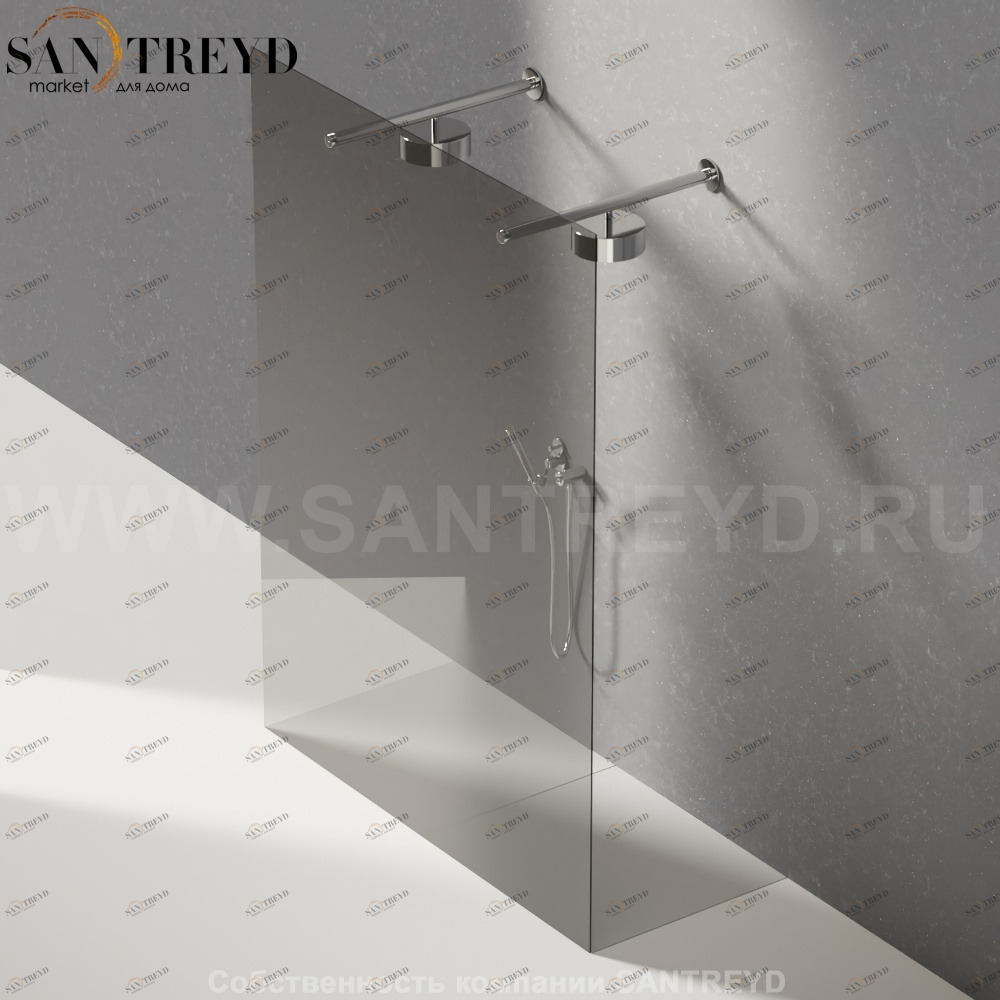 Душевое ограждение FLAT D подрезаемое, стеклянная дымчатая перегородка с 2-мя держателями со встроенным соплом для установки верхнего душа. Размеры: глубина от 70 до 100 см, длина от 140 до 160 см Agape DA207010014016180SSM