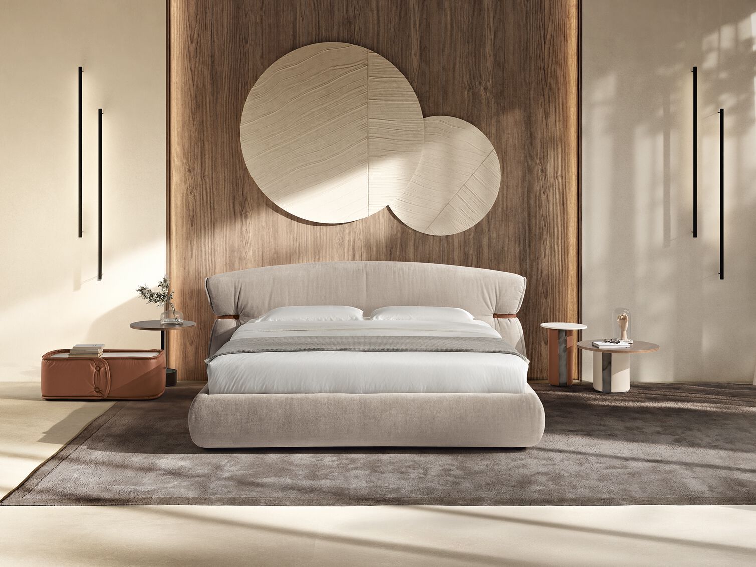 Двуспальная кровать из ткани с мягким изголовьем Max Divani BonBon ARCH-00083422 - Вид №5