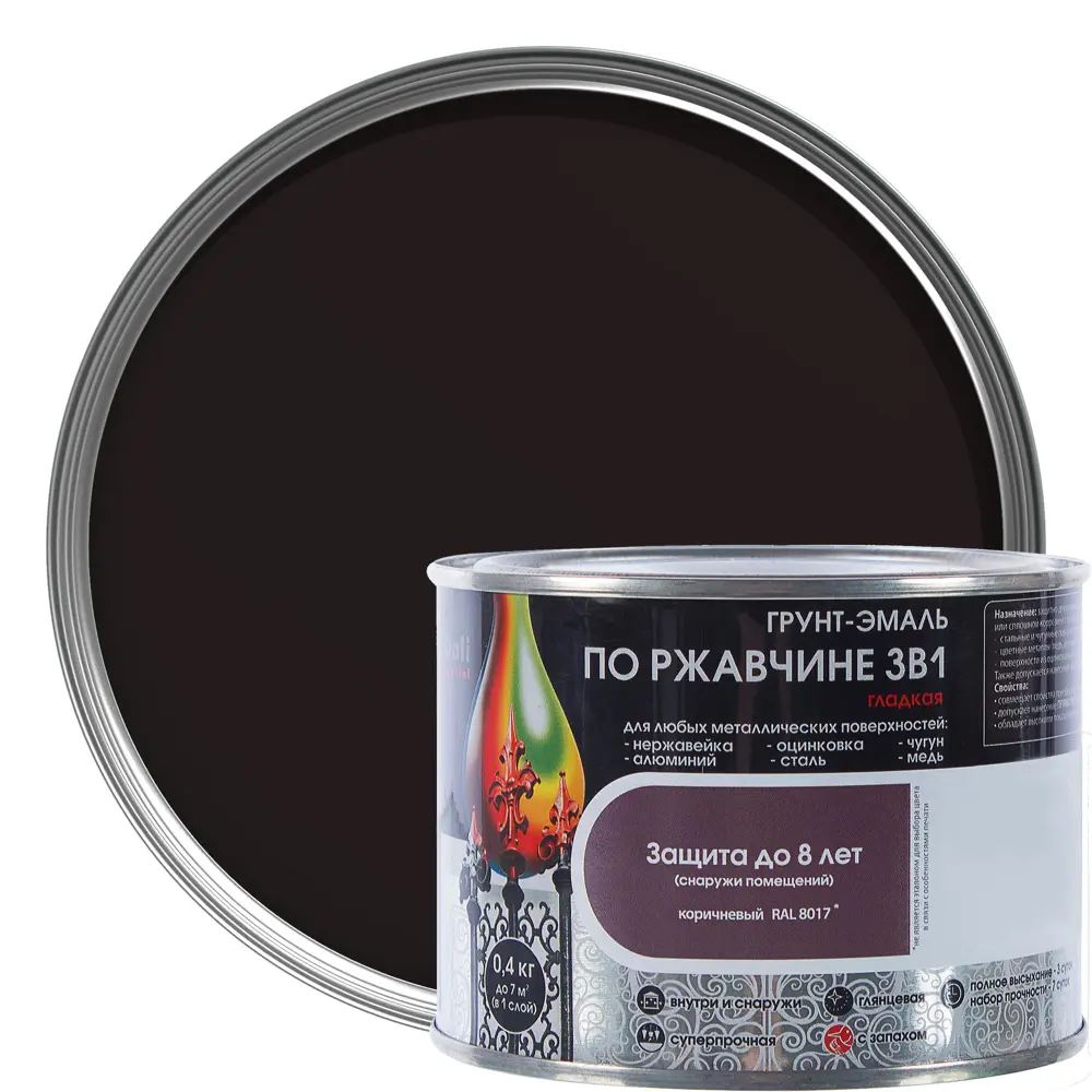 Грунт эмаль по ржавчине 3 в 1 гладкая Dali Special цвет коричневый 0.4 кг STLM-2031223