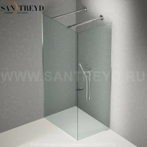 Душевое ограждение FLAT DX подрезаемое, стеклянная с дверью прозрачная перегородка с 2-мя держателями и встроенным душем. Размеры: глубина от 70 до 100 см, длина от 140 до 160 см