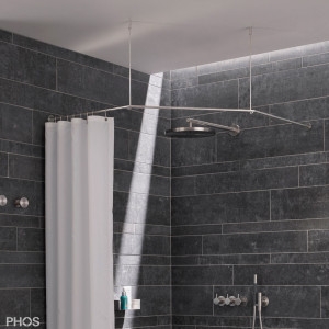 DSFE1100K45 Пятиугольный карниз для душевой занавески, 110 x 110 см, для настенного монтажа. PHOS