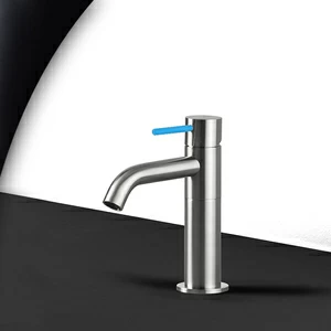 Смеситель для раковины сталь матовая с синей ручкой Toki Radomonte TKS1SCIL16