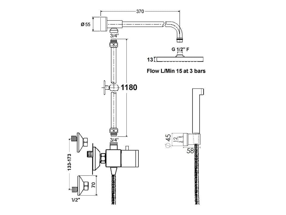 Настенная душевая колонна с ручным душем rvb FLAMANT DOCKS ARCH-00082509 - Вид №2